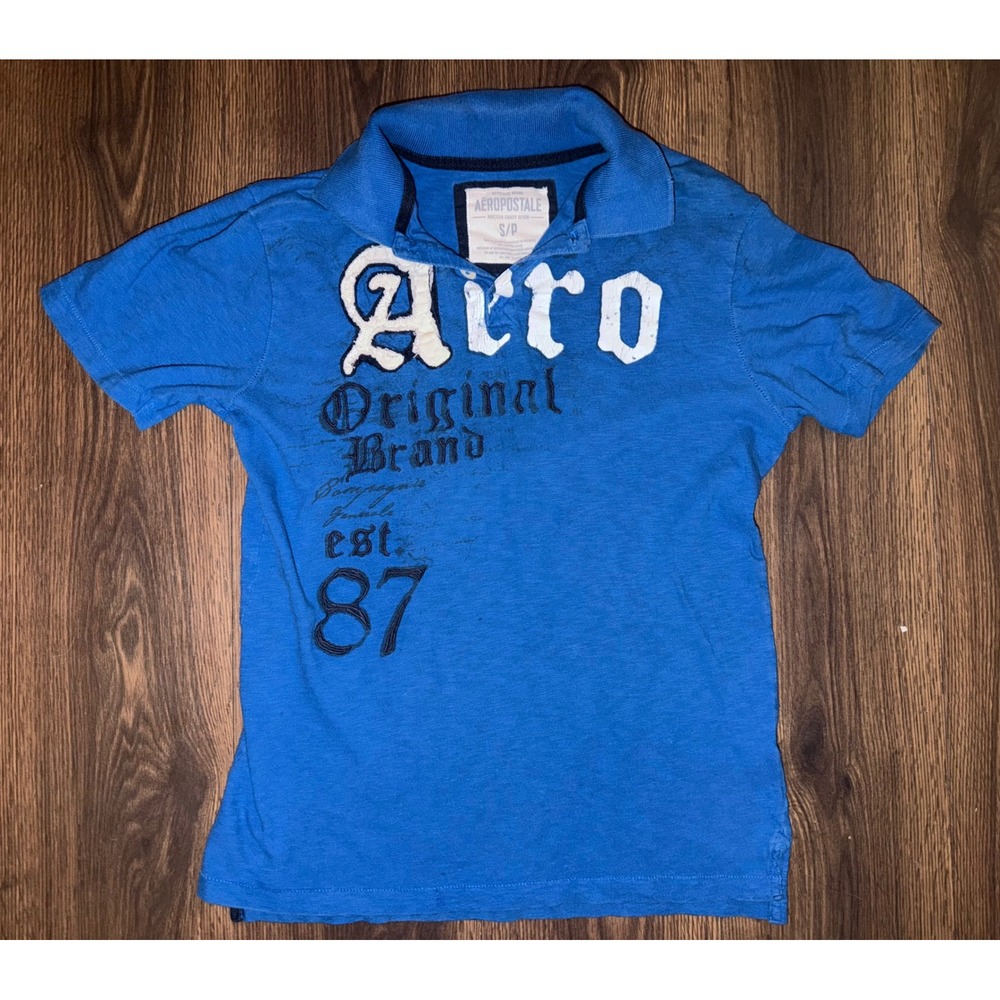 Y2K 2000s Aeropostale Men's Blue Polo Shirt Size Small